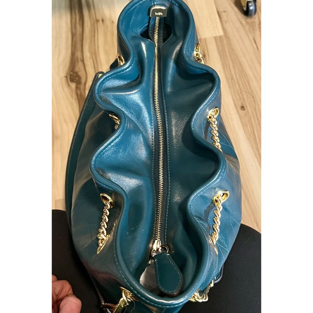 Stunning!!  NEW!!! Coach Evelyn Large Quilted Leather Shoulder Bag in Deep Teal! - Picture 12 of 16